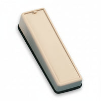A chocolate and beige leatherette earring tray with a cushioned interior.