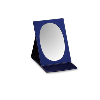Blue Leatherette Large Oval Foldable Mirror
