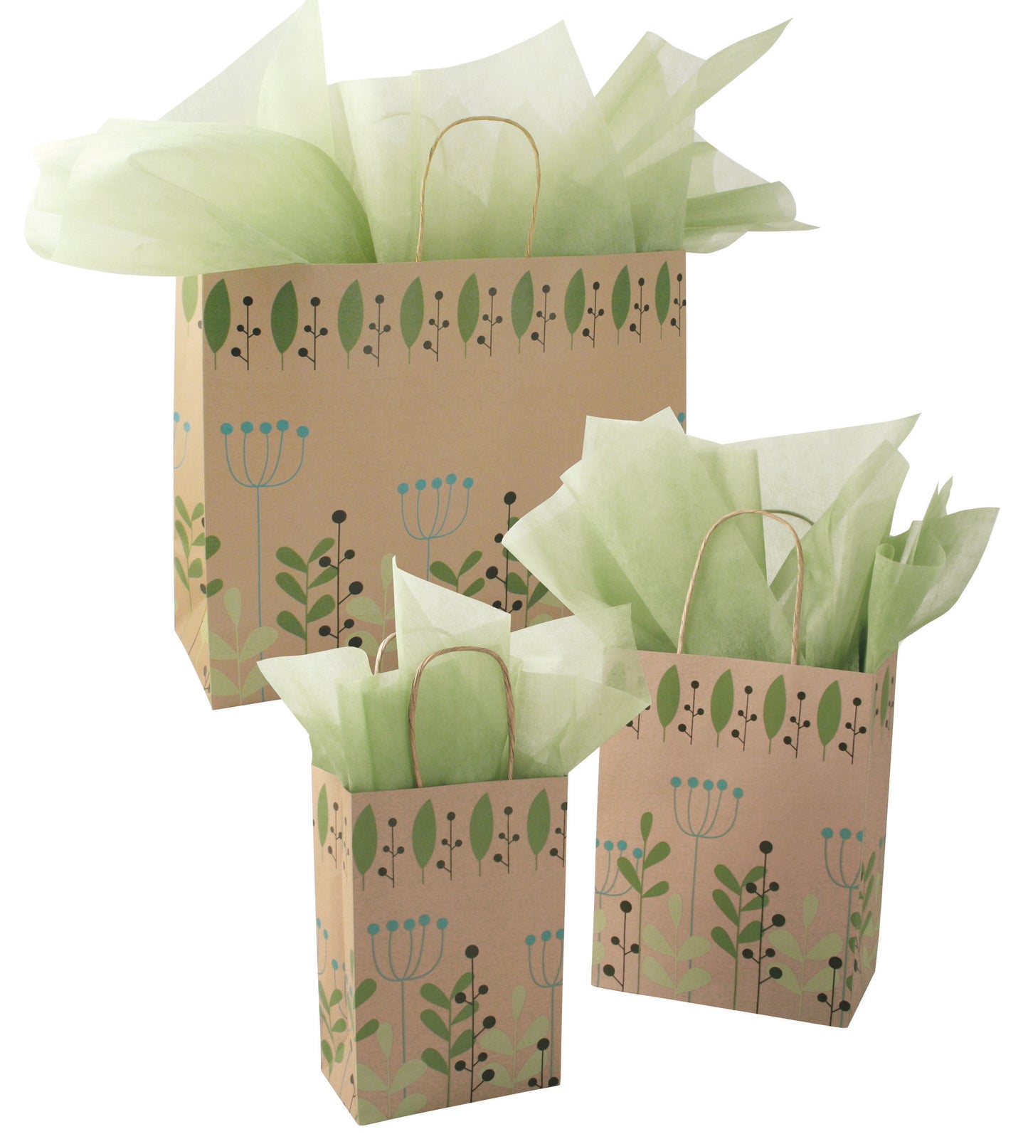 Small Leaves and Berries Kraft Paper Shoppers