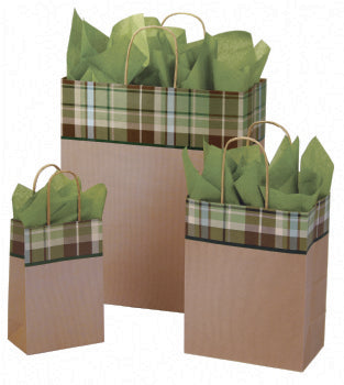Small Kensington Plaid Kraft Paper Shoppers