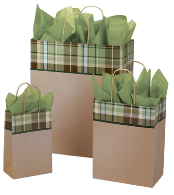 Small Kensington Plaid Kraft Paper Shoppers