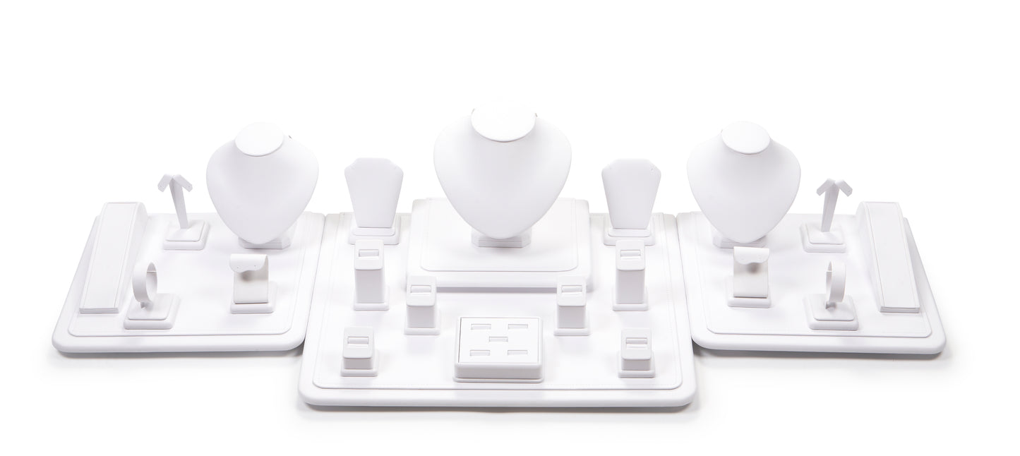 White Leatherette Showcase Display Set