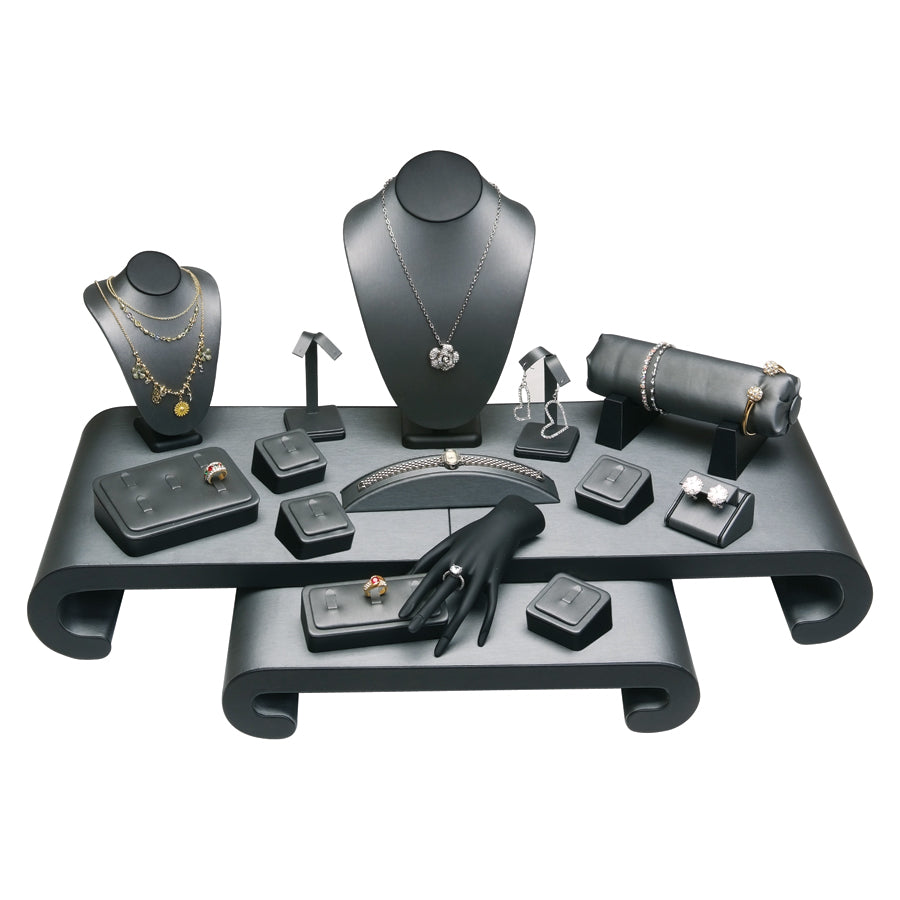 Steel Grey Faux Leather with Black Faux Leather Trim