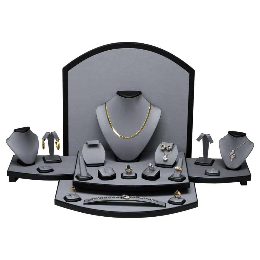 Steel Grey Faux Leather with Black Faux Leather Display Set