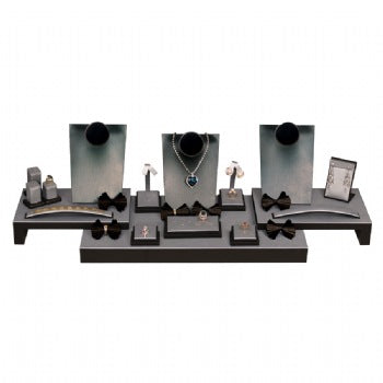 Steel Grey Faux Leather with Black Faux Leather Trim Display Set