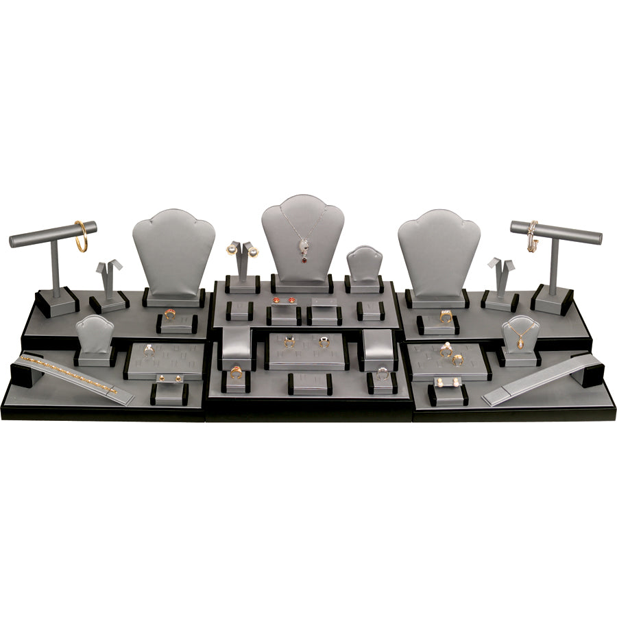 Steel Grey Faux Leather with Black Faux Leather Trim Display Set