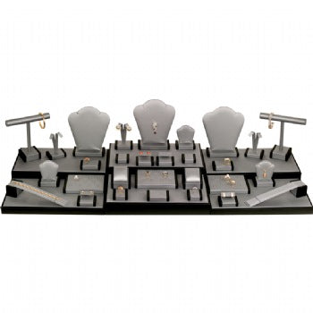 Steel Grey Faux Leather with Black Faux Leather Trim Display Set