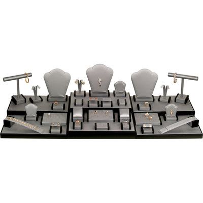 Steel Grey Faux Leather with Black Faux Leather Trim Display Set