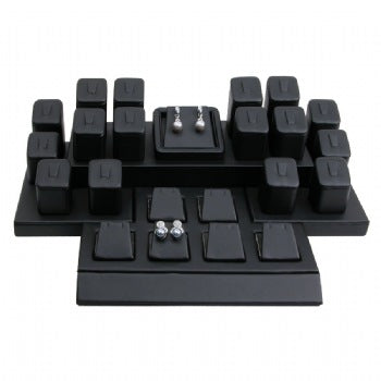 Black Faux Leather 16-Ring & 7 Earring/Pendant Display Set