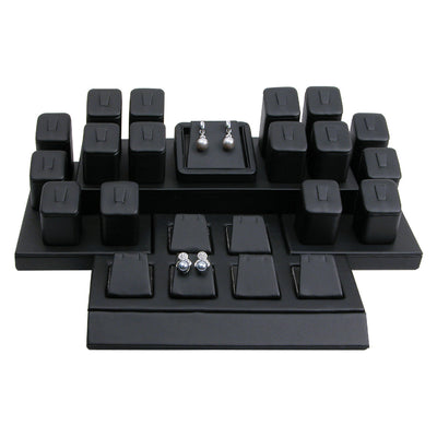 Black Faux Leather 16-Ring & 7 Earring/Pendant Display Set