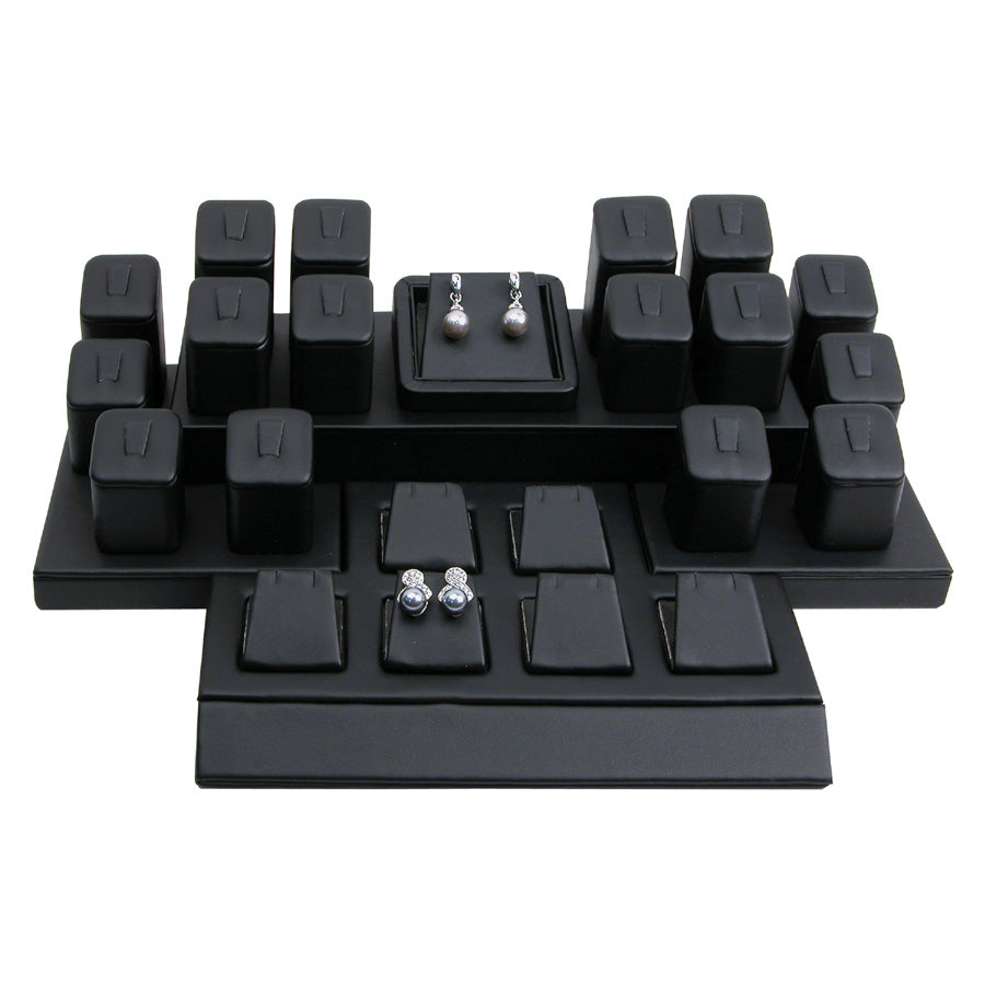 Black Faux Leather 16-Ring & 7 Earring/Pendant Display Set