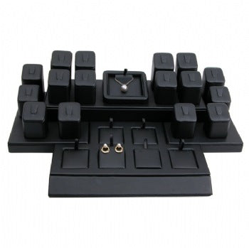 Black Faux Leather 16-Ring & 7 Earring/Pendant Display Set