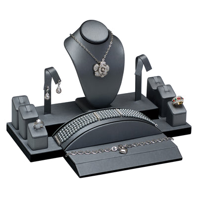 Steel Grey Faux Leather with Black Faux Leather Trim Display Set