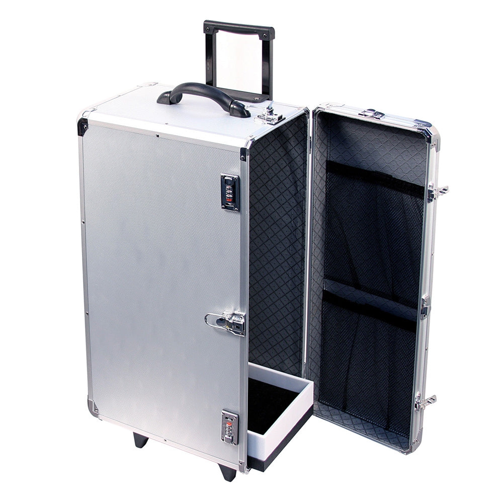 Large Silver Aluminum Carrying Case with Retractable Handle
