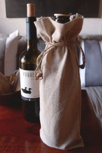 Linen Wine Bag with Jute Cord 6" x 14"