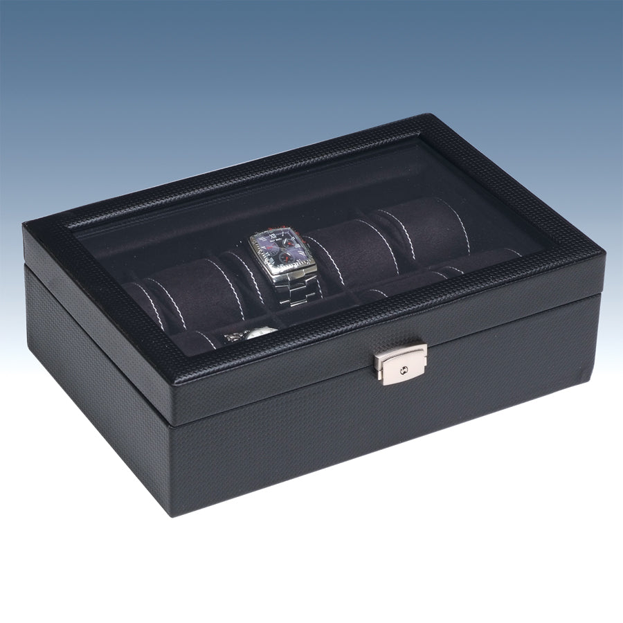 Black Leatherette Glass Top Watch Display Case