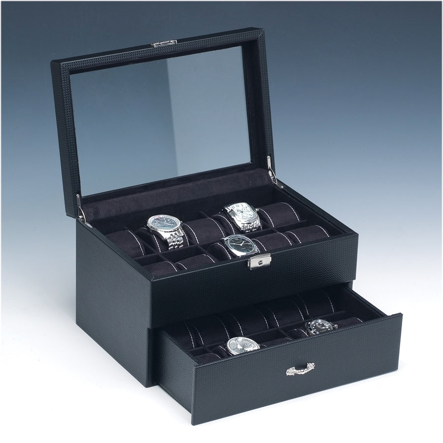Black Leatherette Glass Top Watch Display Case