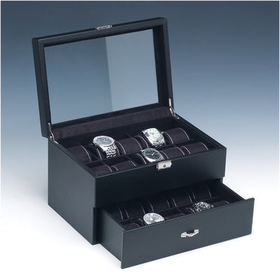 Black Leatherette Glass Top Watch Display Case