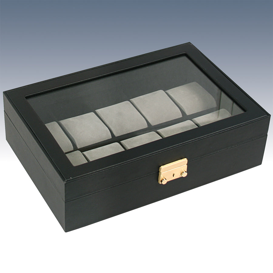 Black Leatherette Glass Top Watch Display Case