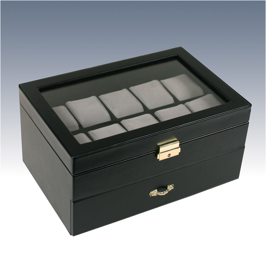 Black Leatherette Glass Top Watch Display Case