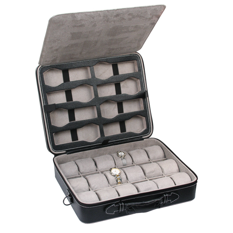 Light Weight Black Leatherette Watch Case w/ Handle
