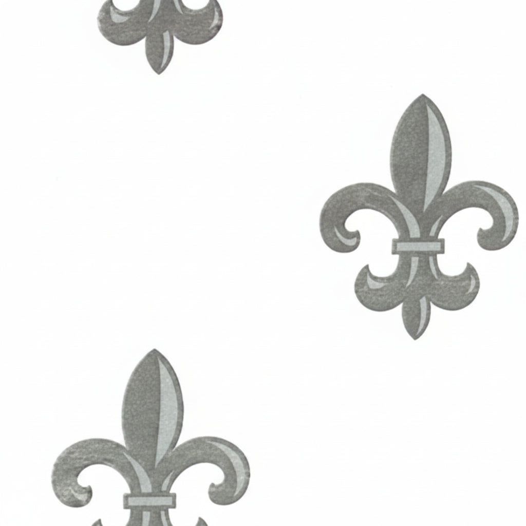 Silver fleur-de-lis pattern on white background