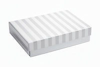 A pearl striped pop-up gift card box with a silver interior.