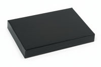 A gloss black presentation pop-up gift card box with a silver interior.