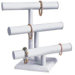White Leatherette Bangle/Bracelet Triple T-Bar