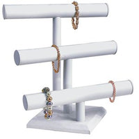 White Leatherette Bangle/Bracelet Triple T-Bar