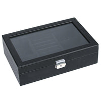 Black Leather Jewelry Storage Case Glass Top Box Display with Lock and Key