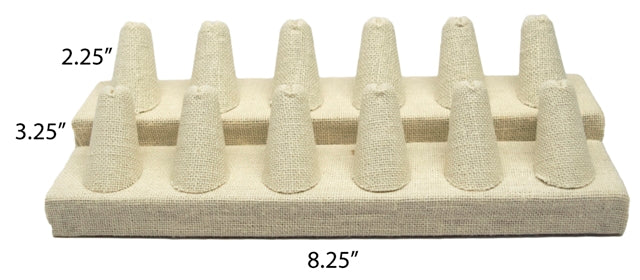 12 Finger Beige Linen Ring Stand Holder Jewelry Display