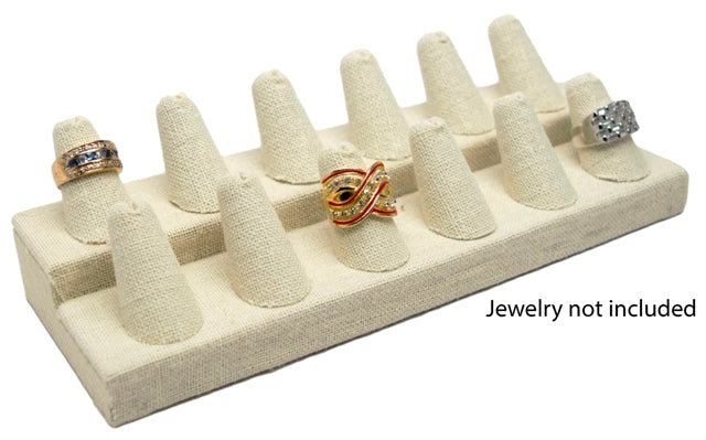 12 Finger Beige Linen Ring Stand Holder Jewelry Display