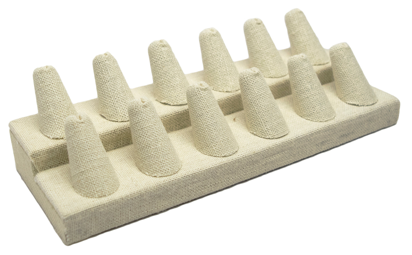 12 Finger Beige Linen Ring Stand Holder Jewelry Display