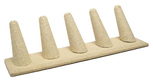 5 Finger Beige Linen Ring Stand Holder Jewelry Display