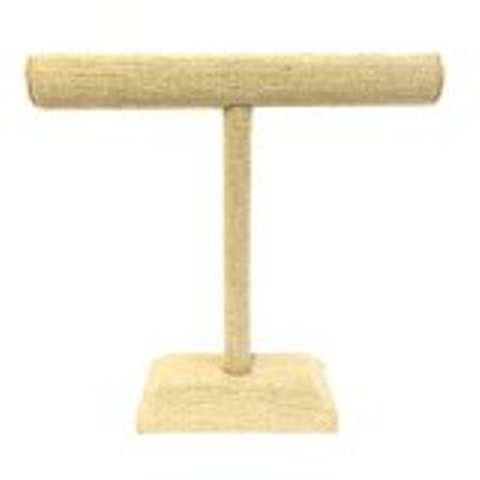 Beige Linen Wood Necklace & Bracelet T-Bar Jewelry Display Stand