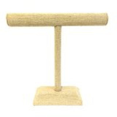 Beige Linen Wood Necklace & Bracelet T-Bar Jewelry Display Stand