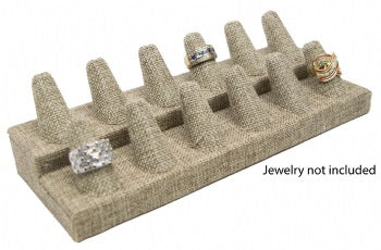 12 Finger Burlap Ring Stand Holder Jewelry Display