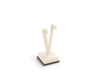 An elegant chocolate and beige leatherette tall earring stand with a soft, cushioned surface designed for displaying earrings.