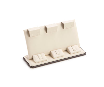 Chocolate/Beige Leatherette 3 Pairs Earring/Ring Stand
