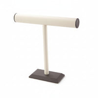 A tall bangle T-Bar with a chocolate and beige leatherette finish, designed to display bangles.