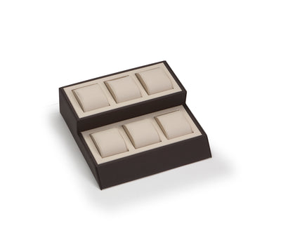 Chocolate/Beige Leatherette 6 Watch Display