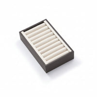 A chocolate and beige leatherette short bangle holder with multiple compartments, designed for displaying bangles.