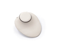 An isolated image of a chocolate and beige leatherette medium neckform designed to display jewelry.