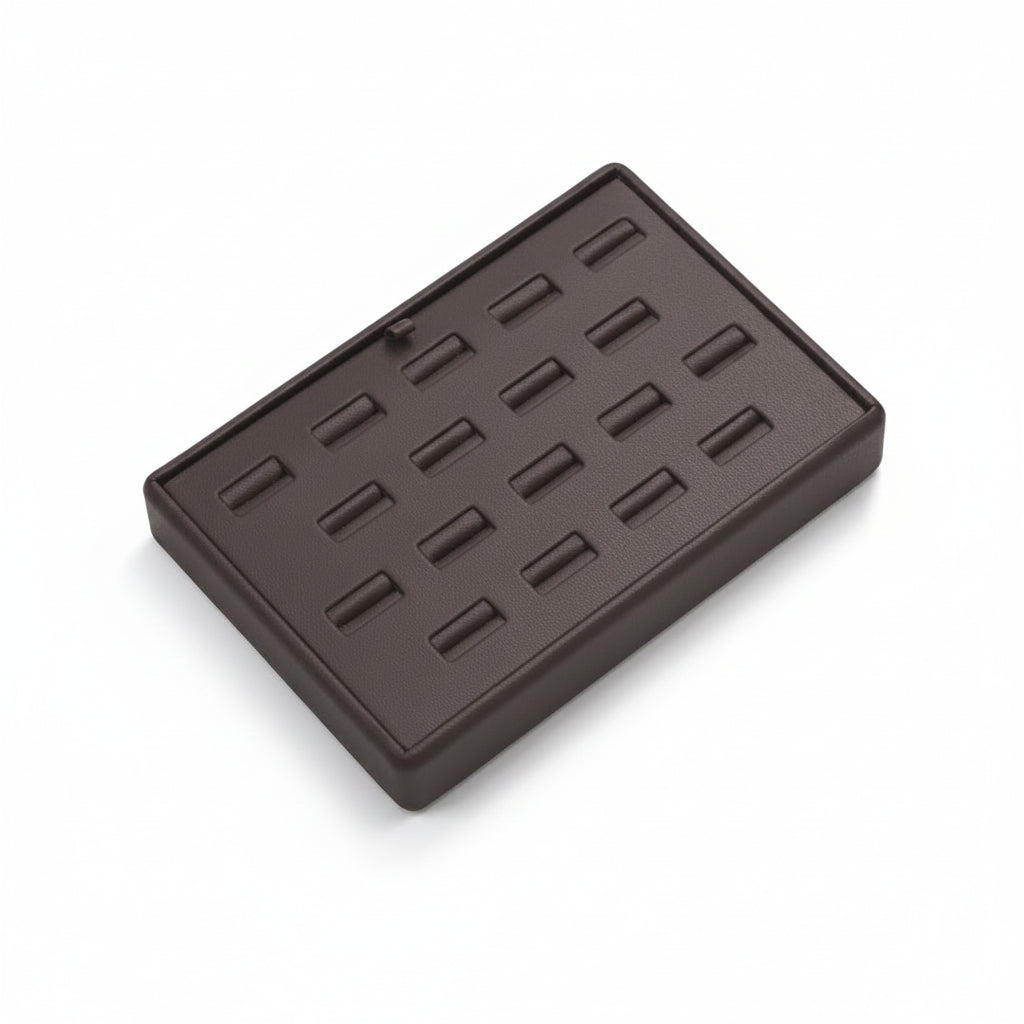 Chocolate Leatherette 18 Slot Ring Tray