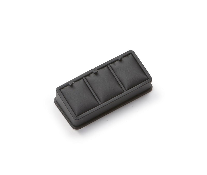 A black leatherette 3 pendant stand display isolated on a white background.