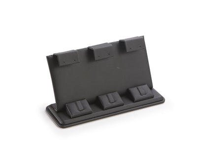 Black Leatherette 3 Pairs Earring/Ring Stand