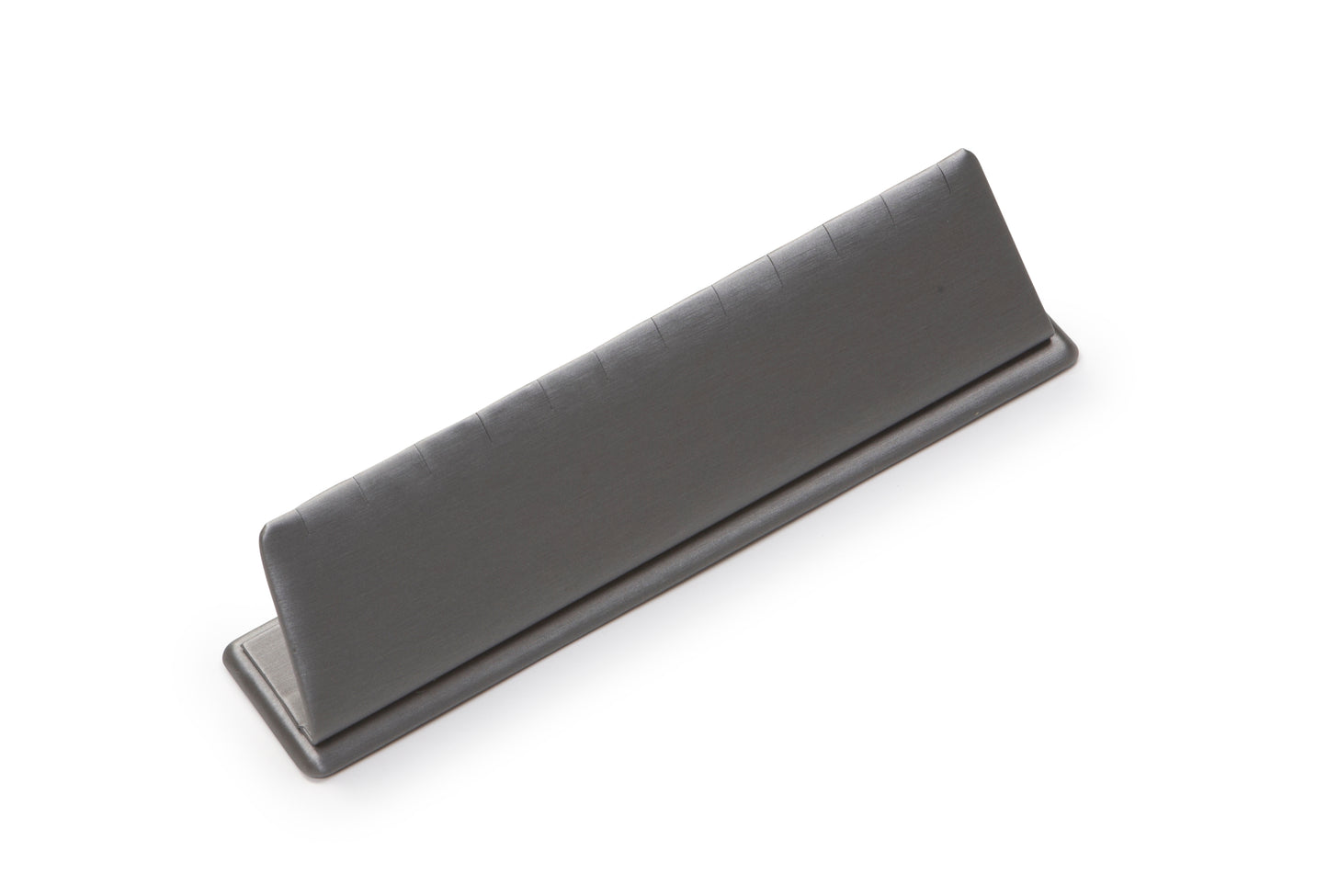A silver gray leatherette 6 pendant stand designed to display pendants in an organized manner.