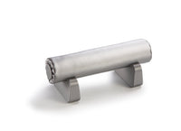 A sleek silver gray leatherette bangle display bar designed to hold multiple bangles.