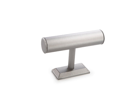 Silver Gray Leatherette Short Bangle T-Bar